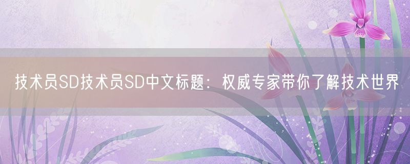 技术员SD技术员SD中文标题：权威专家带你了解技术世界